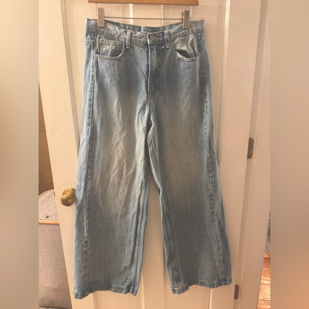J Galt wide leg high rise cinch waist light wash barrel size S women’s